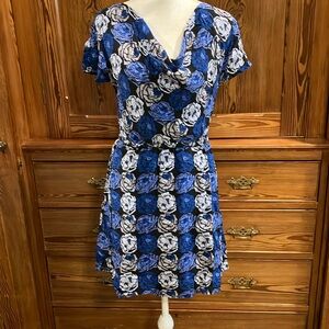 100% silk royal blue floral dress sz M